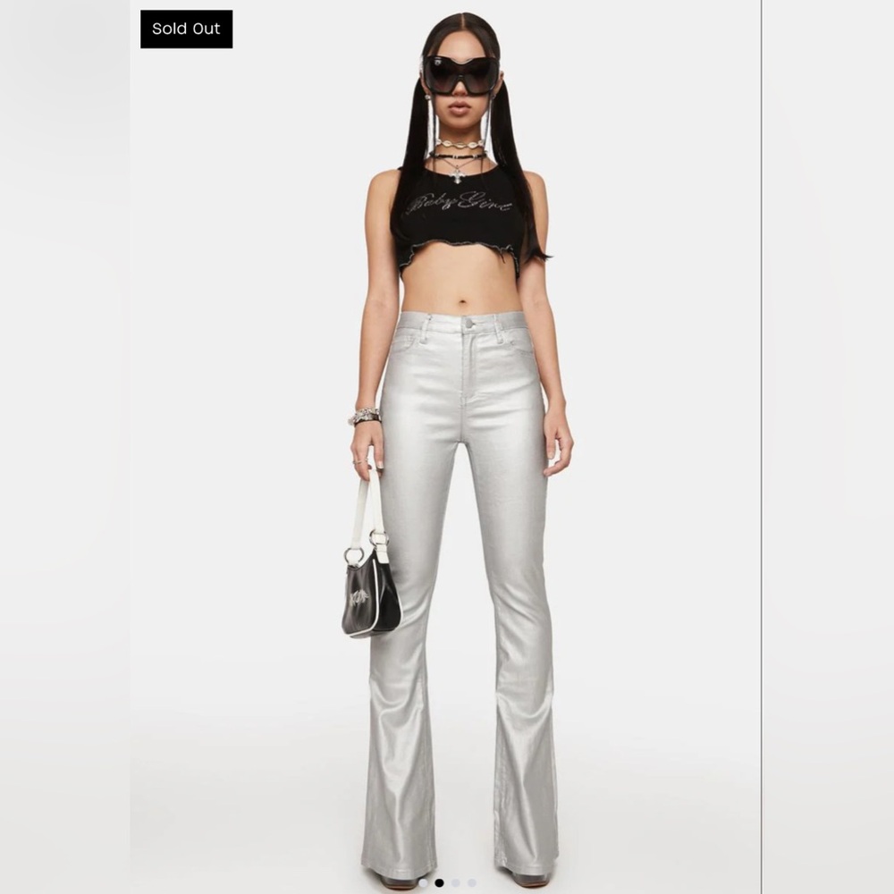 Edikted Metallic Silver Flare Pants